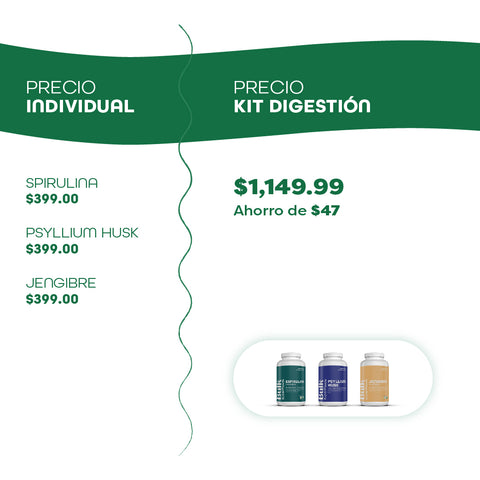 Kit Digestion | Cápsulas Psyllium + Spirulina + Jengibre